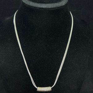 Napier Triple Strand Silver Tone Necklace With Sliding Pendant (4265)